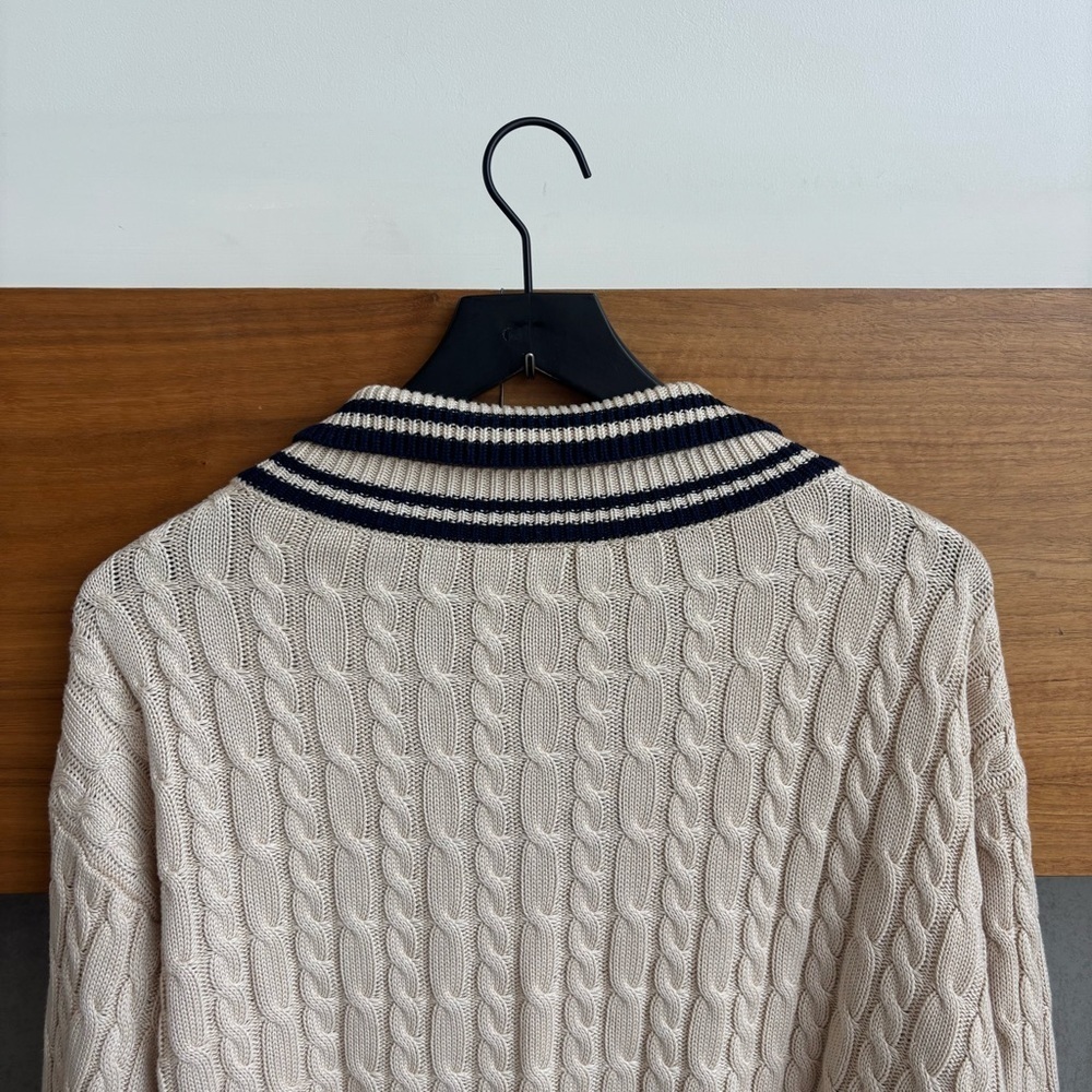 Lulus Posh Expert Beige Cable Knit Pullover Varsity Sweater, Size S - Picture 13 of 15